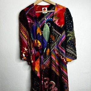 Farm Rio diagonal scarf mini wrap dress women’s size medium black worn once